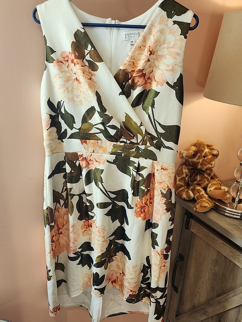 Enfocus Studio Floral V-Neck Wrap Dress in White, Peach & Green